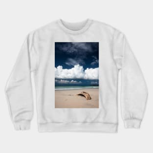 Beach driftwood and dark blue sky Crewneck Sweatshirt